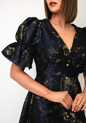 The 8th Sign Callie Metallic Skater Dress, Midnight Navy & Gold