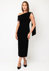 The 8th Sign Eleni Velvet Drape One Shoulder Midi Dress, Black
