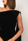 The 8th Sign Eleni Velvet Drape One Shoulder Midi Dress, Black