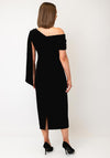 The 8th Sign Eleni Velvet Drape One Shoulder Midi Dress, Black