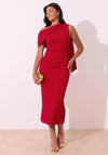 The 8th Sign Eleni Drape One Shoulder Midi Dress, Red