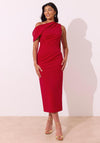The 8th Sign Eleni Drape One Shoulder Midi Dress, Red