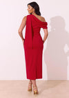 The 8th Sign Eleni Drape One Shoulder Midi Dress, Red