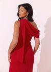The 8th Sign Eleni Drape One Shoulder Midi Dress, Red