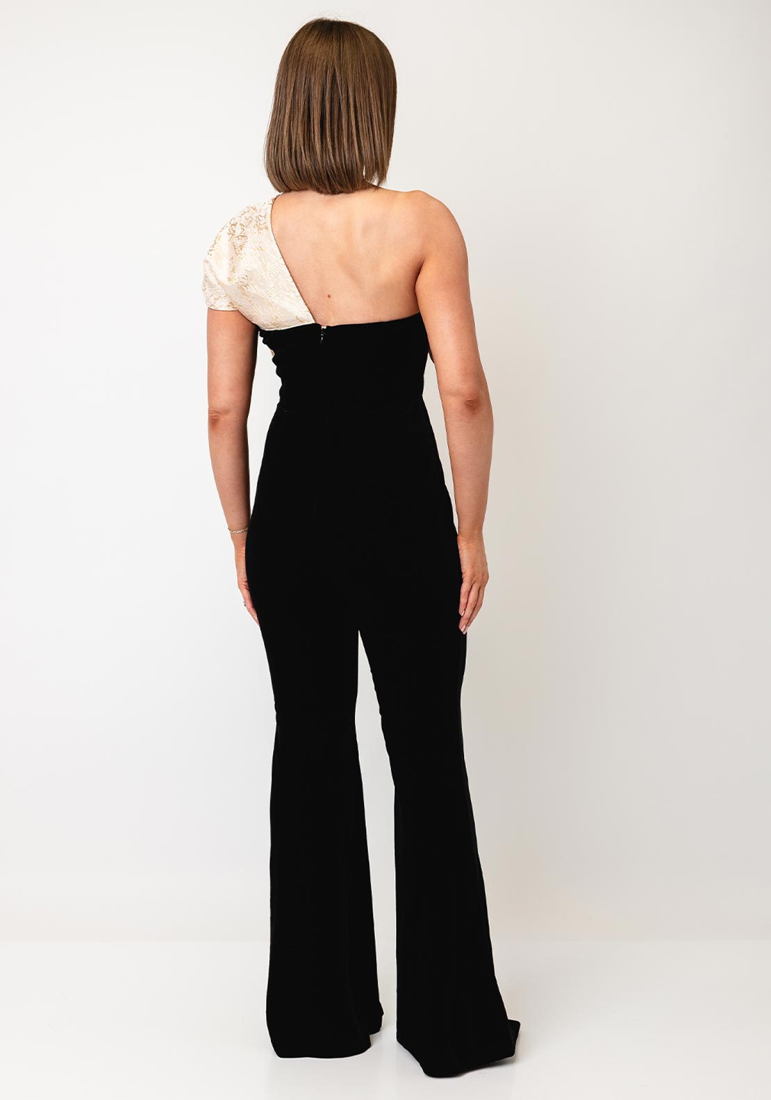 The 8th Sign Baroque Bow Velvet Jumpsuit, Black
