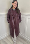 Vero Moda Amalie Long Coated Faux Leather Trench Coat, Wine