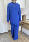 Casting Chiffon Asymmetric Top and Trousers Co Ord, Blue