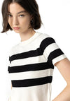 Tiffosi Claudie Striped Knit Crop Sweater, Cream & Black