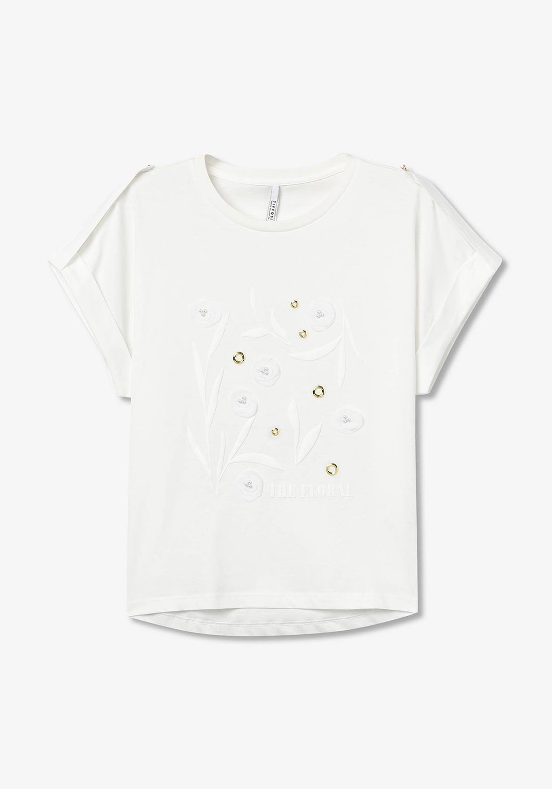 Tiffosi Pearl Embellished Eyelet T Shirt, White