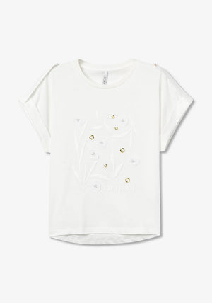 Tiffosi Pearl Embellished Eyelet T Shirt, White