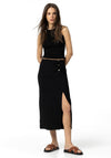 Tiffosi Gal Button Detail Midi Skirt, Black