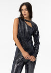 Tiffosi Maeve Sequin One Sleeve Crop Top, Navy