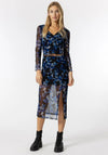 Tiffosi Floral Print Mesh Midi Skirt, Deep Blue