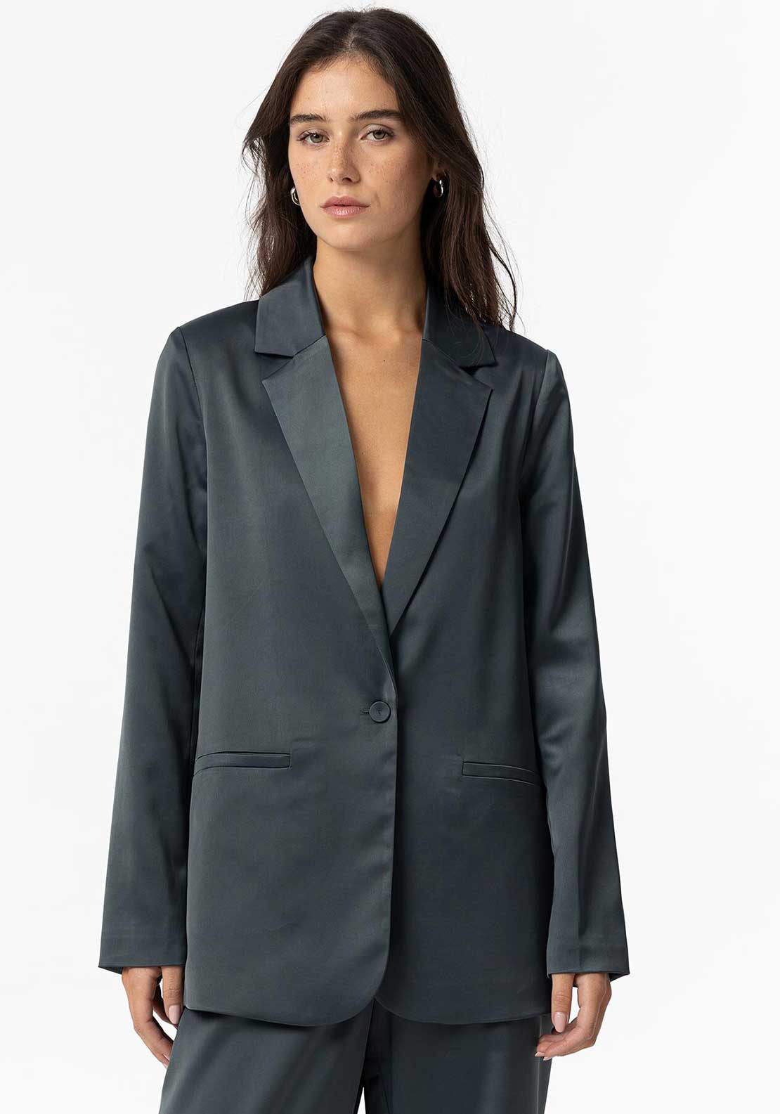 Tiffosi Womens Bezel Satin Blazer, Grey