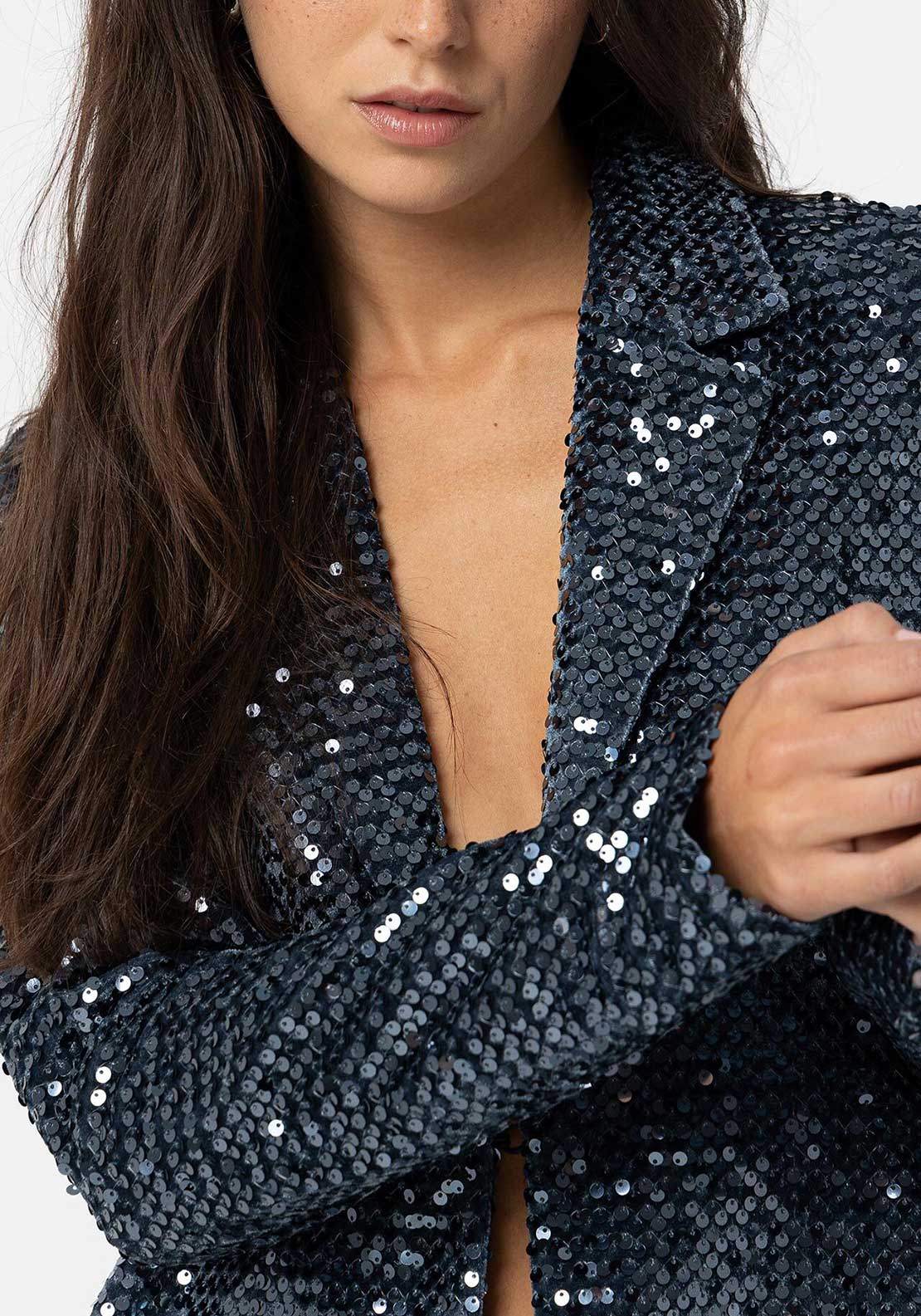Tiffosi Womens Jola Sequin Velvet Blazer, Blue