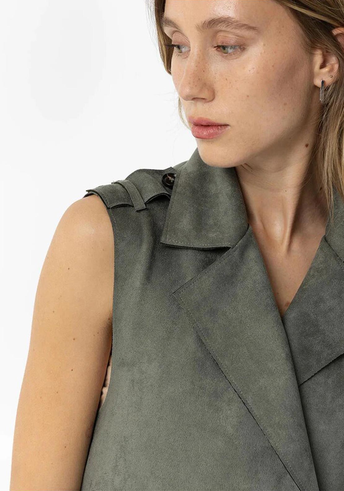 Tiffosi Robe Faux Suede Sleeveless Jacket, Green