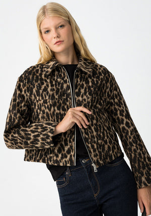 Tiffosi Rizz Leopard Print Cropped Jacket, Brown