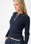 Tiffosi Glacier Ribbed Polo Long Sleeve Top, Navy