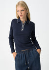 Tiffosi Glacier Ribbed Polo Long Sleeve Top, Navy