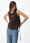 Tiffosi Braided Neckline Detail Vest Top, Brown