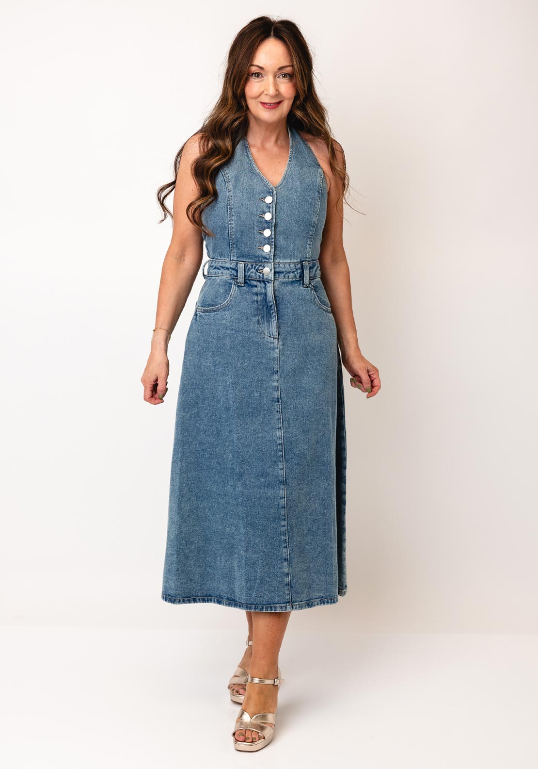 Tiffosi Brelle Halter Neck Denim Dress, Blue - McElhinneys