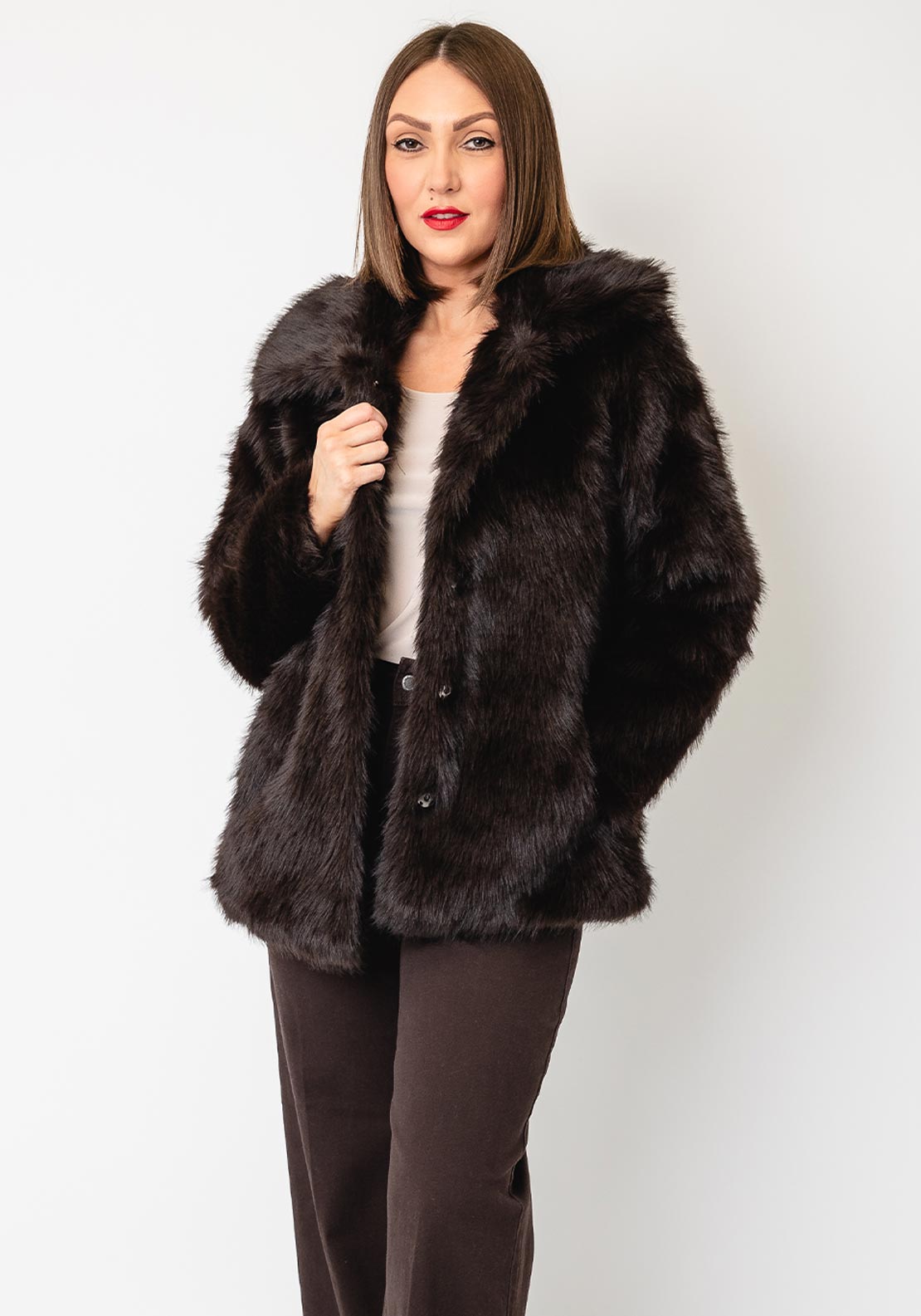 Tiffosi Faux Fur Button Up Jacket, Brown