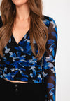 Tiffosi Floral Ruched Mesh Top, Deep Blue