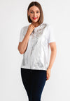 Tiffosi Womens Sofia Metallic T-Shirt, White & Silver