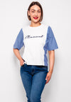 Tiffosi Leona Striped Contrast Embroidered Top, White