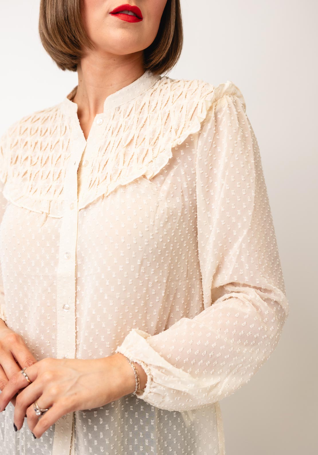 Tiffosi Dylan Dimple Sheer Blouse, Cream