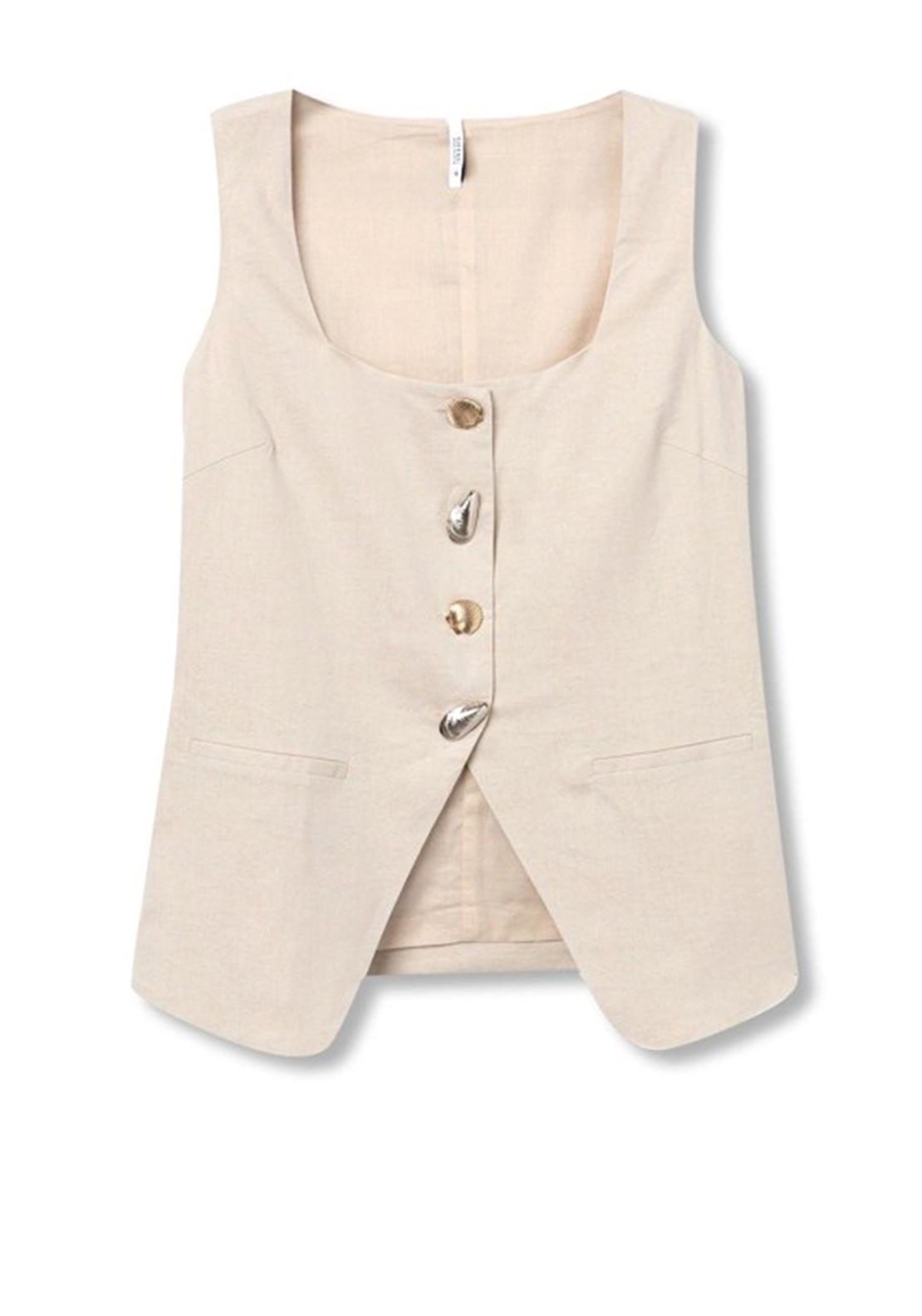 Tiffosi Sqaure Neck Waistcoat, Beige