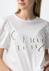 Tiffosi Bead Detail Puff Short Sleeve Top, White