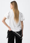 Tiffosi Bead Detail Puff Short Sleeve Top, White