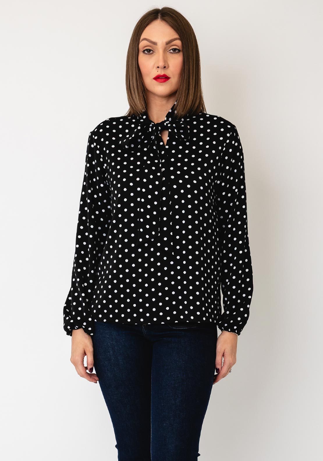 Tiffosi Polka Dot Button Up Blouse, Black and White
