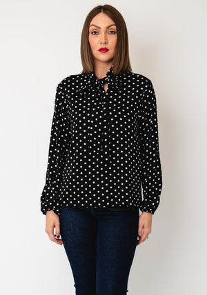 Tiffosi Polka Dot Button Up Blouse, Black and White