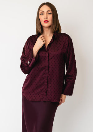 Tiffosi Pelota Jacquard Satin Blouse, Wine