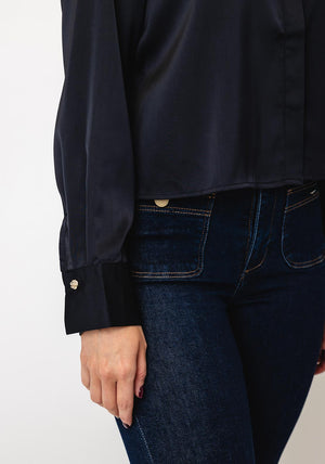 Tiffosi Button Up Relaxed Blouse, Navy