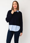 Tiffosi Round Neckline with Shirt Detail Jumper, Navy Multi