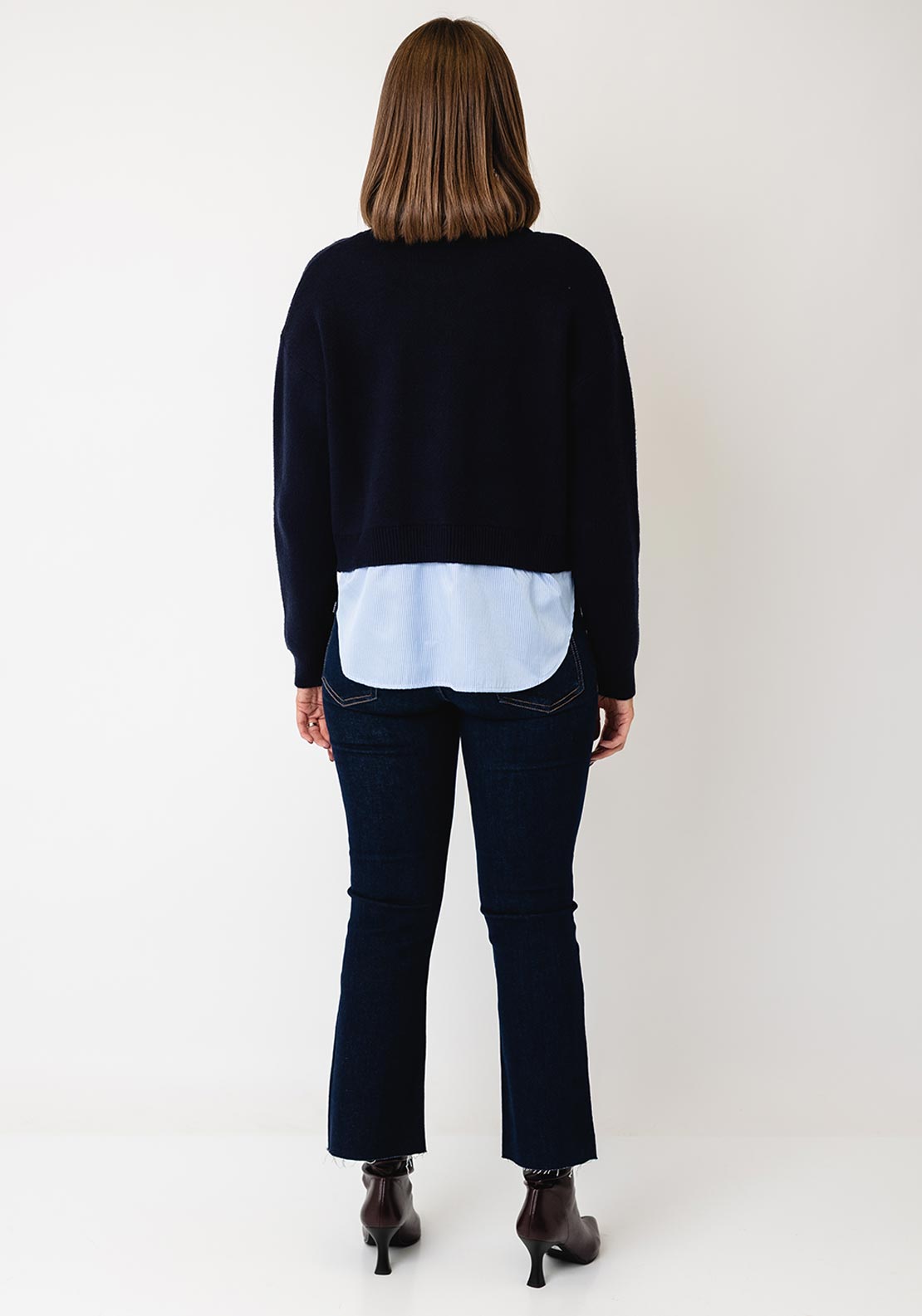 Tiffosi Round Neckline with Shirt Detail Jumper, Navy Multi