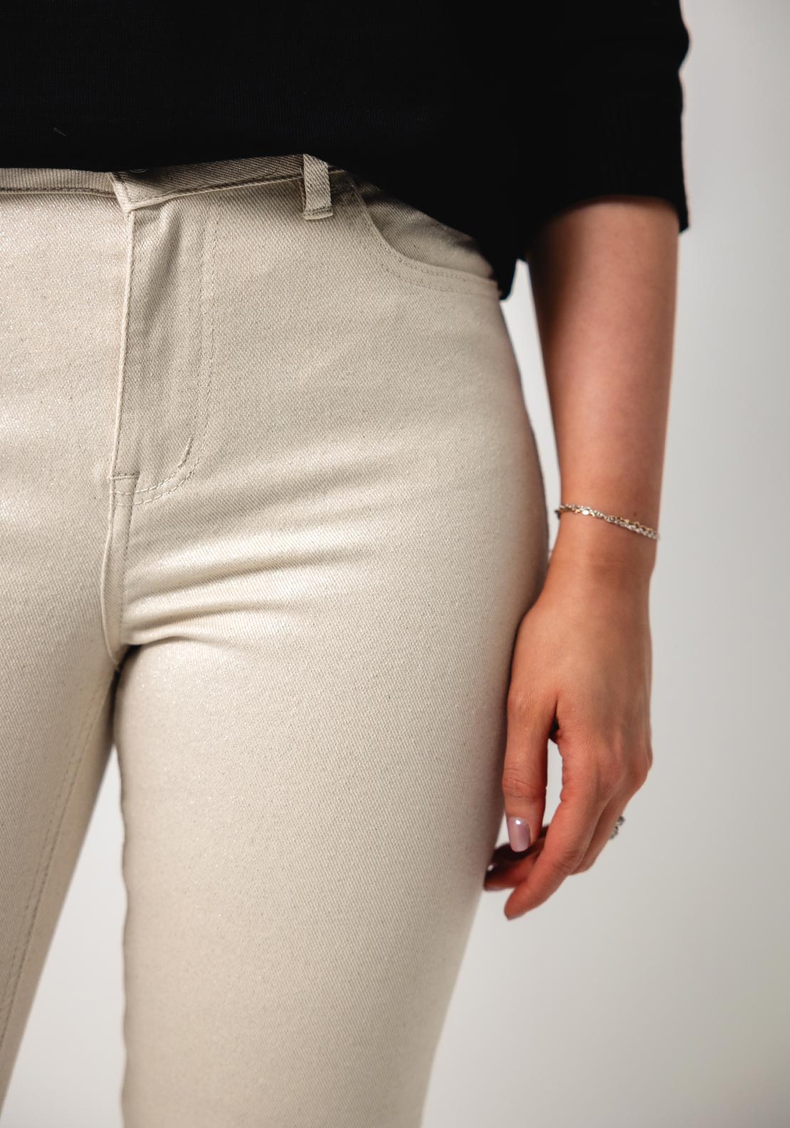 Tiffosi Jennifer Glitter Slim Leg Jeans, Cream