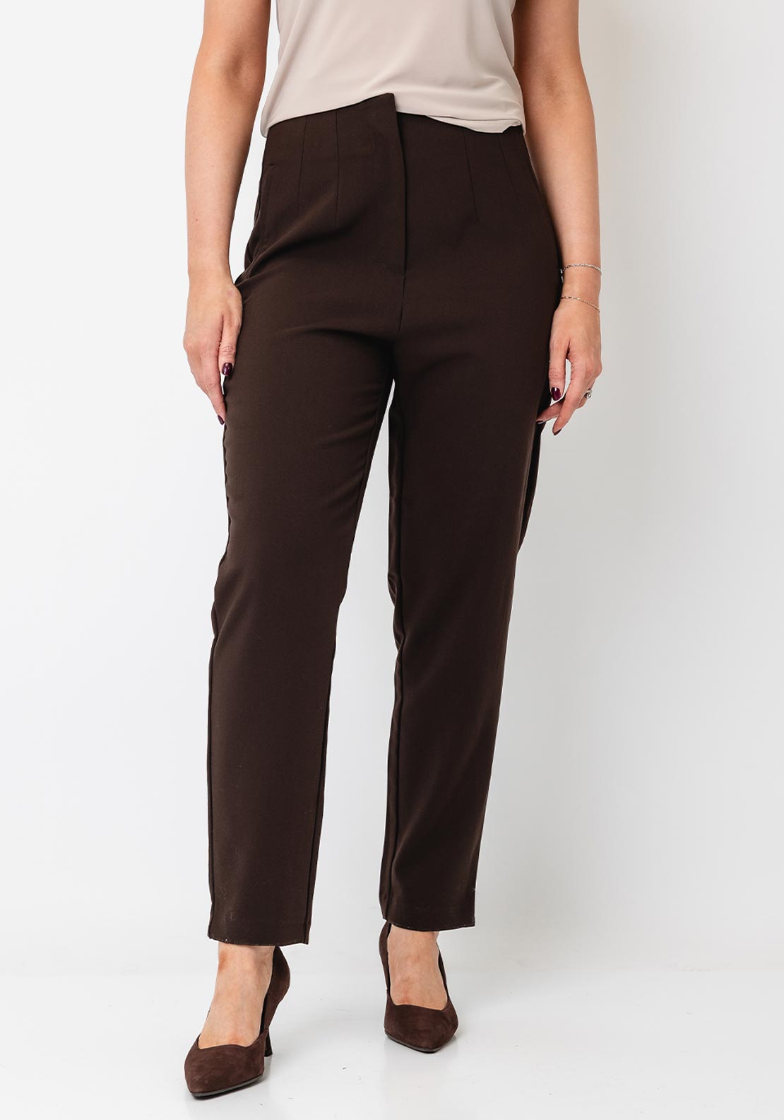 Tiffosi Raven Cropped Straight Leg Trousers, Brown