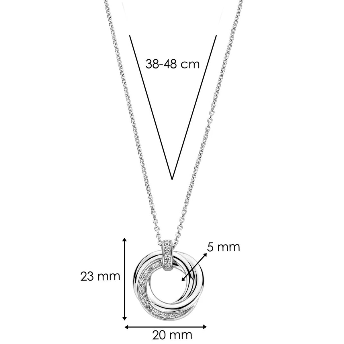 Ti Sento Zirconia Stone Trio Ring Necklace, Silver