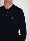 Tom Penn Waffle Knit Long Sleeve Polo Shirt, Navy