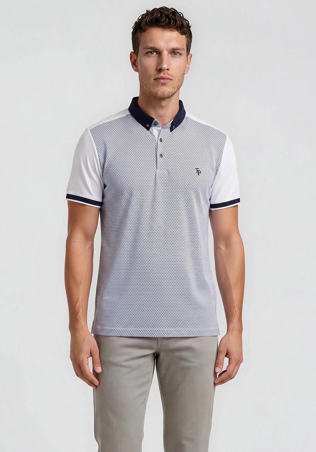 Tom Penn Front Geo Print Polo Shirt, Blue Multi