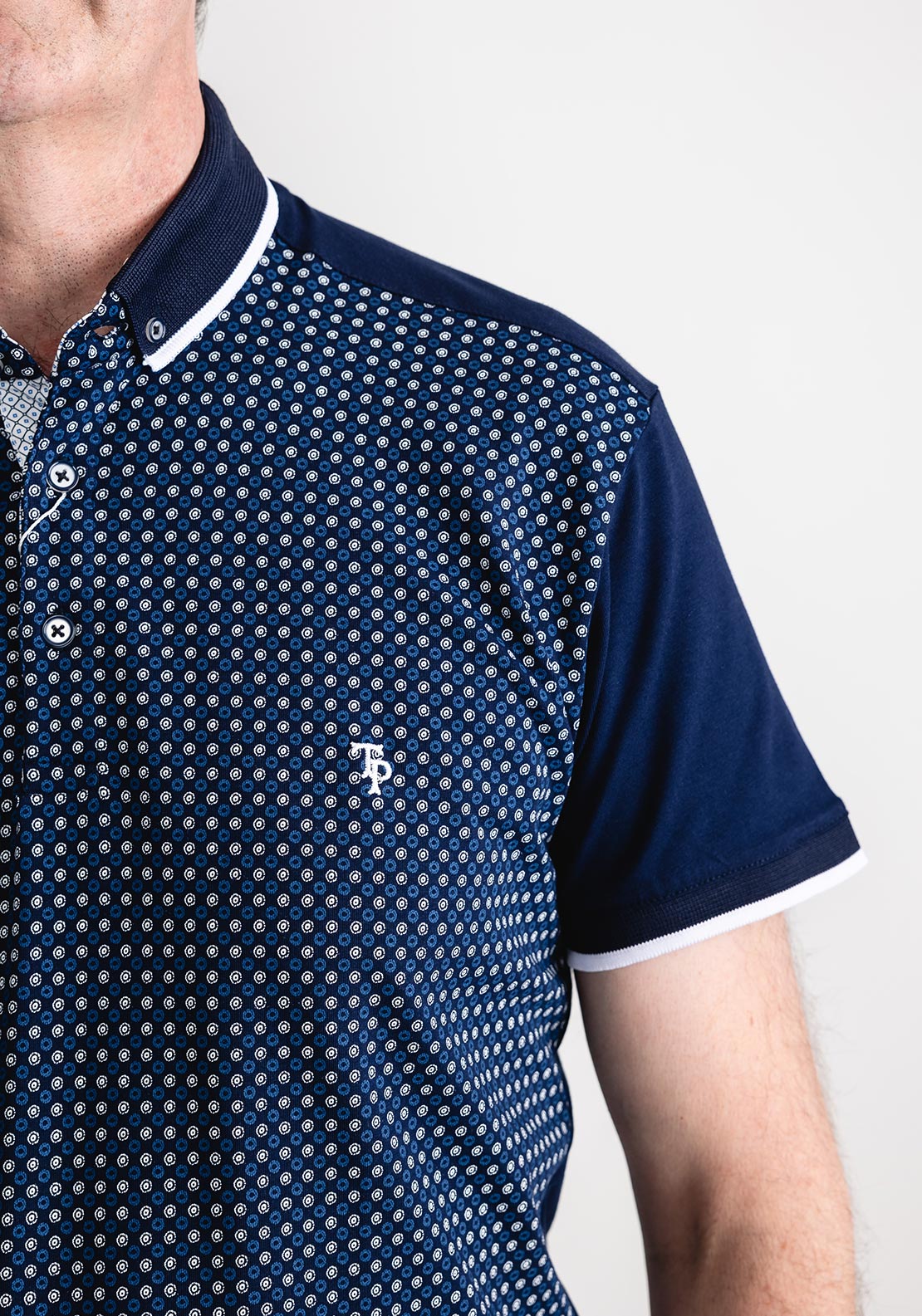 Tom Penn Geometric Dot Print Polo Shirt, Navy