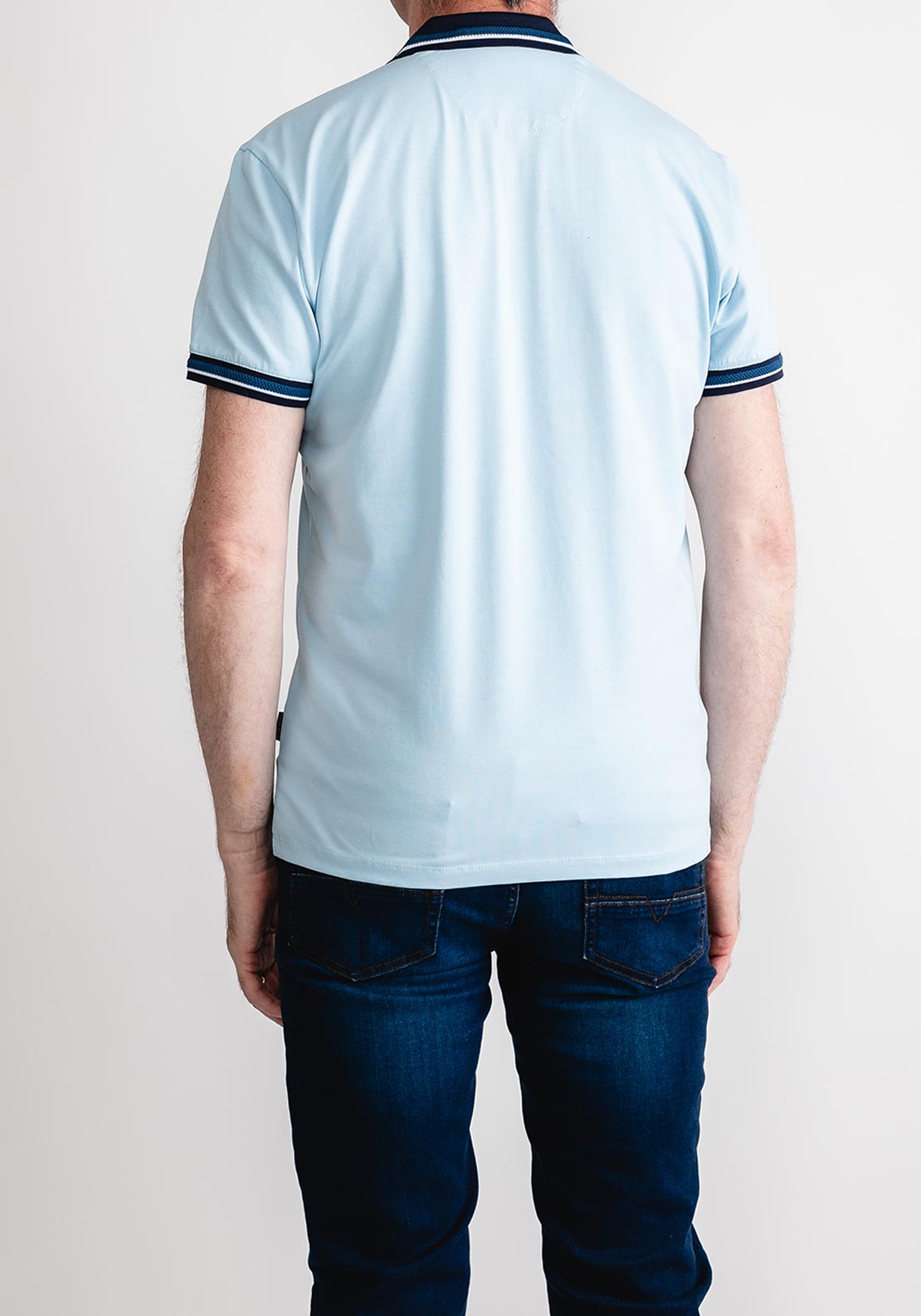 Tom Penn Stripe Contrast Trim Polo Shirt, Sky Blue