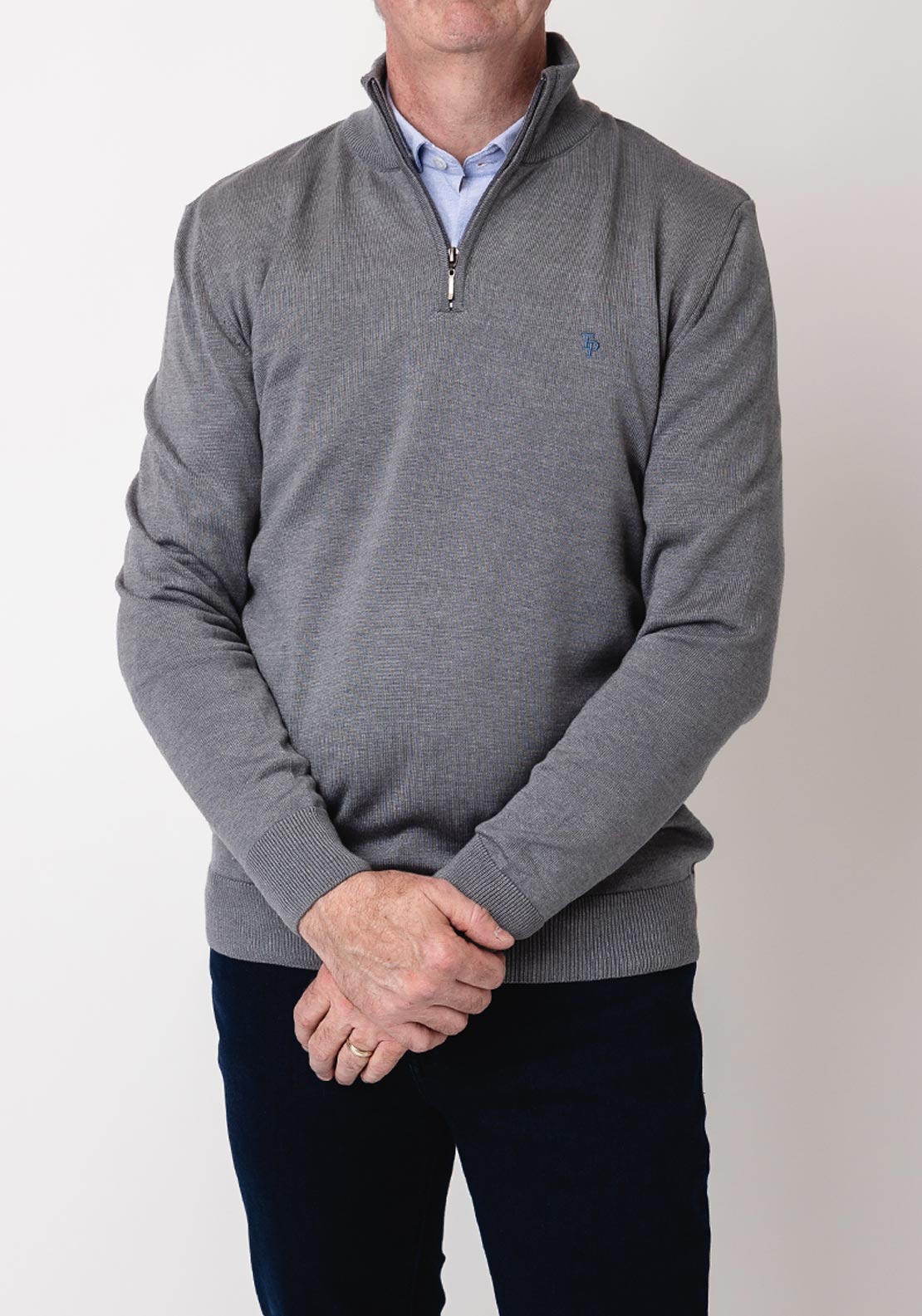 Tom Penn Quarter Zip Knit Sweater, Dark Grey
