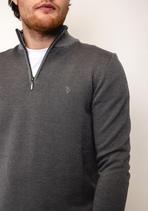 Tom Penn Birdeye Knit Quarter Zip Sweater, Grey