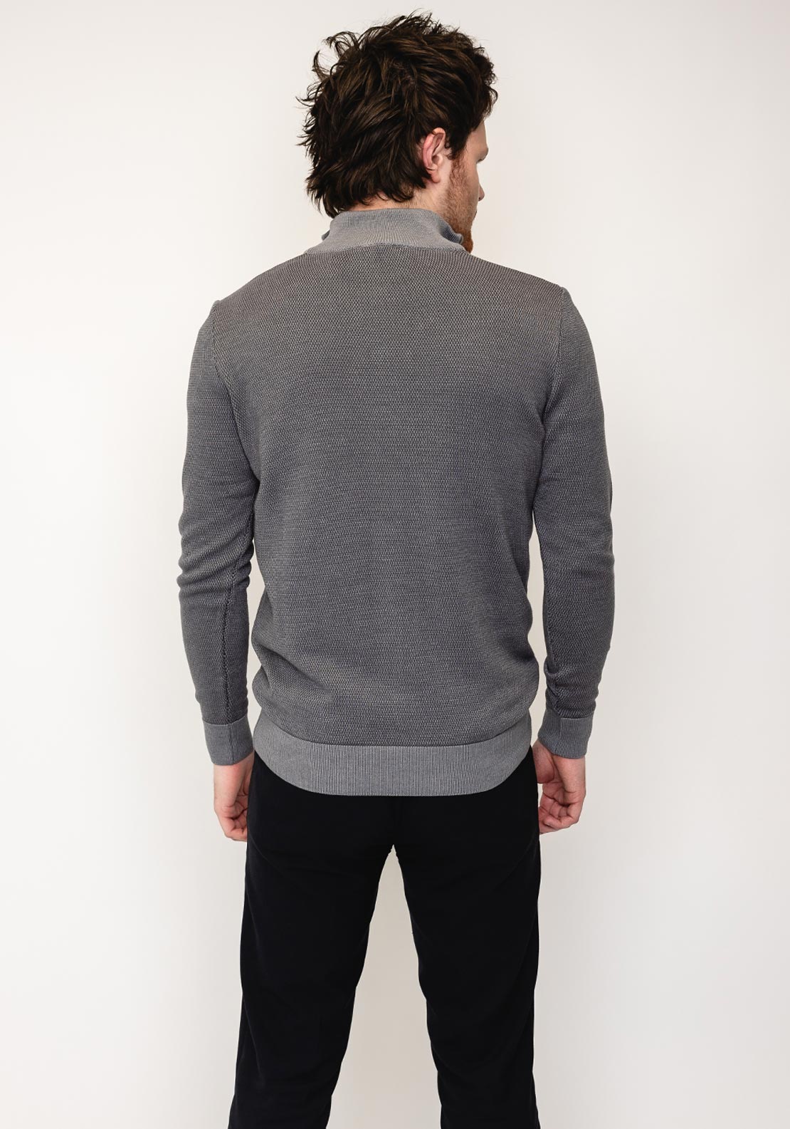 Tom Penn Birdeye Knit Quarter Zip Sweater, Grey