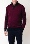 Tom Penn Birdeye Knit Quarter Zip Sweater, Red & Navy